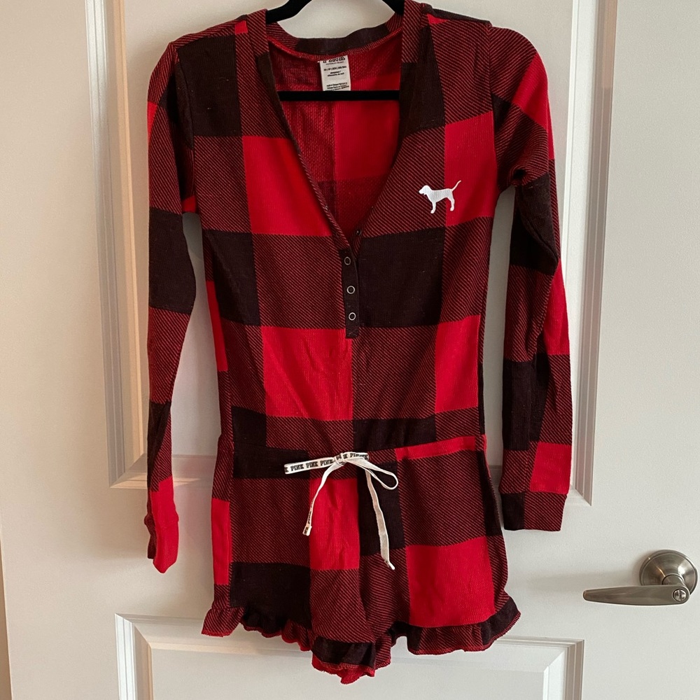 VS PINK buffalo check sleep romper